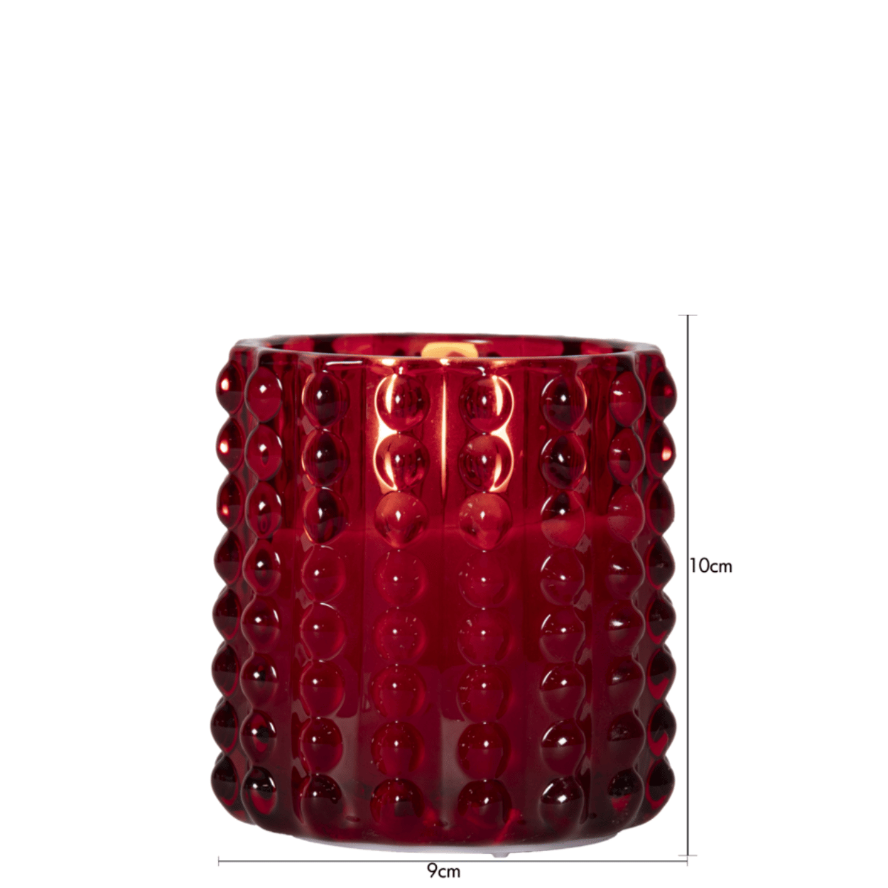 LED-kaars in glas, Rood, Stippenpatroon, 9x9,5 cm