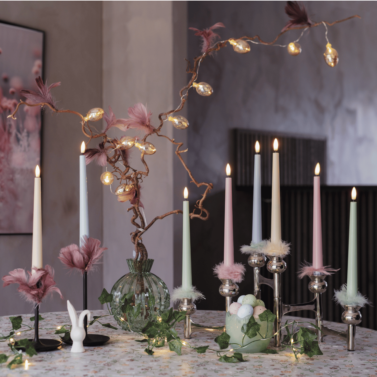 LED Dinerkaarsen Set, Groen, 2 Stuks, 2,3x26 cm