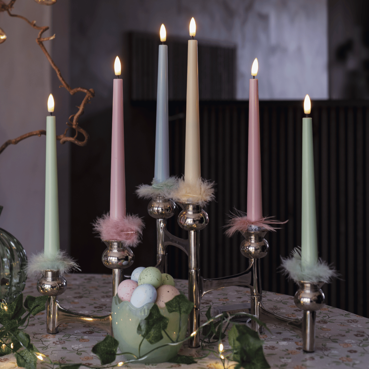 LED Dinerkaarsen Set, Groen, 2 Stuks, 2,3x26 cm