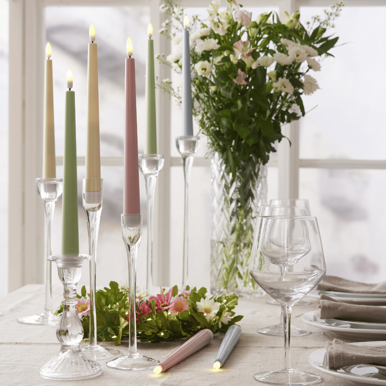 LED Dinerkaarsen Set, Roze, 2 Stuks, 2,3x26 cm