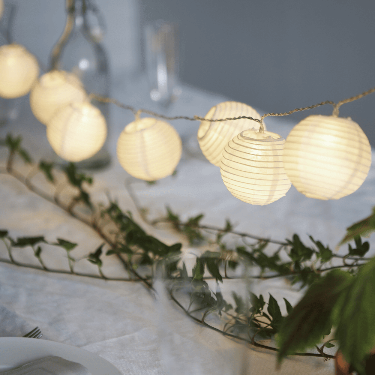 LED Light String – Festival – White Paper Lanterns – Indoor – 10 Lights
