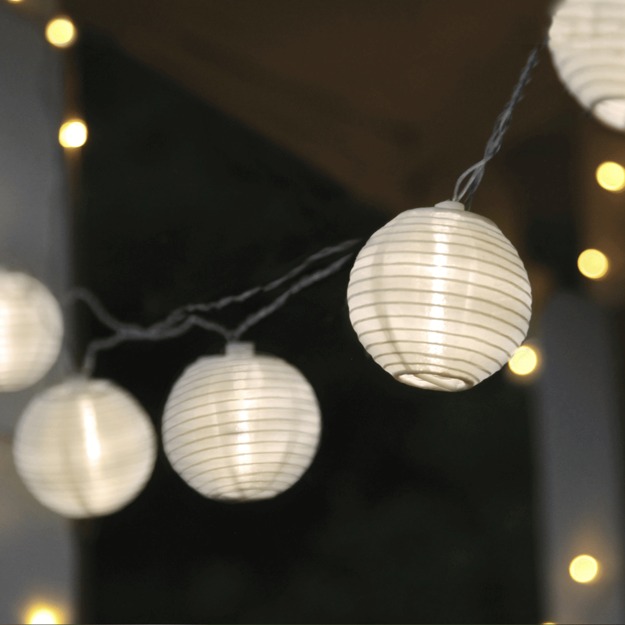 LED Light String – Festival – White Paper Lanterns – Indoor & Outdoor – 10 Lights