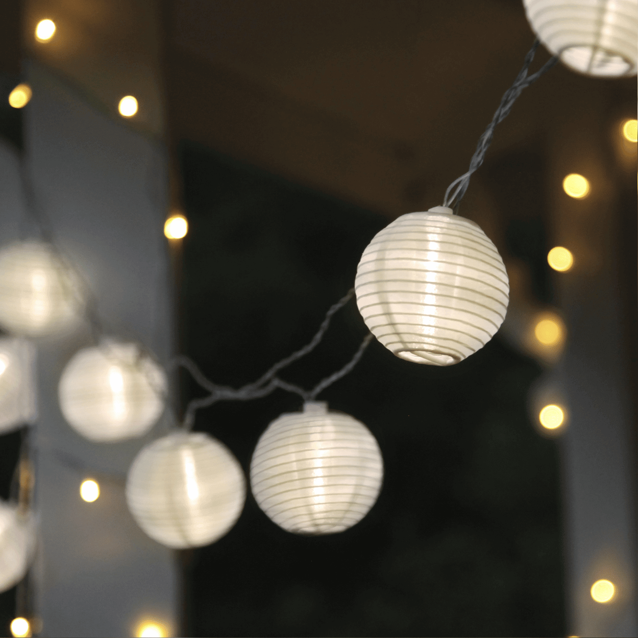 LED Light String – Festival – White Paper Lanterns – Indoor & Outdoor – 10 Lights
