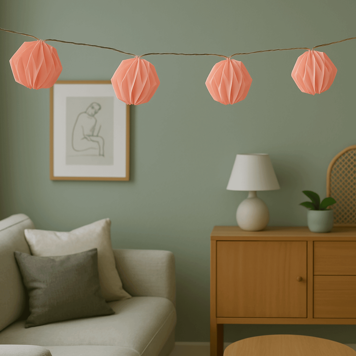 LED-Lichterkette – Origami – Rosa Papierblumen – Innenbereich – 10 Lichter