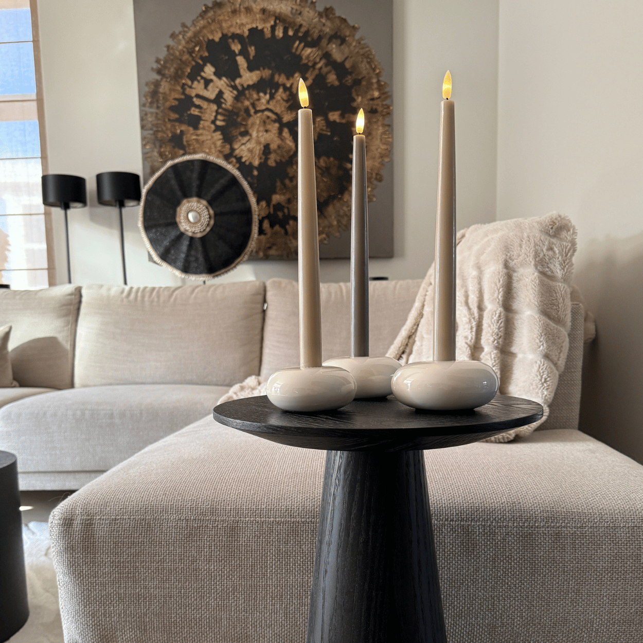 LED Dinner Candle Set, Beige, with Remote Control, 2 Pieces, 2.1x28.5 cm
