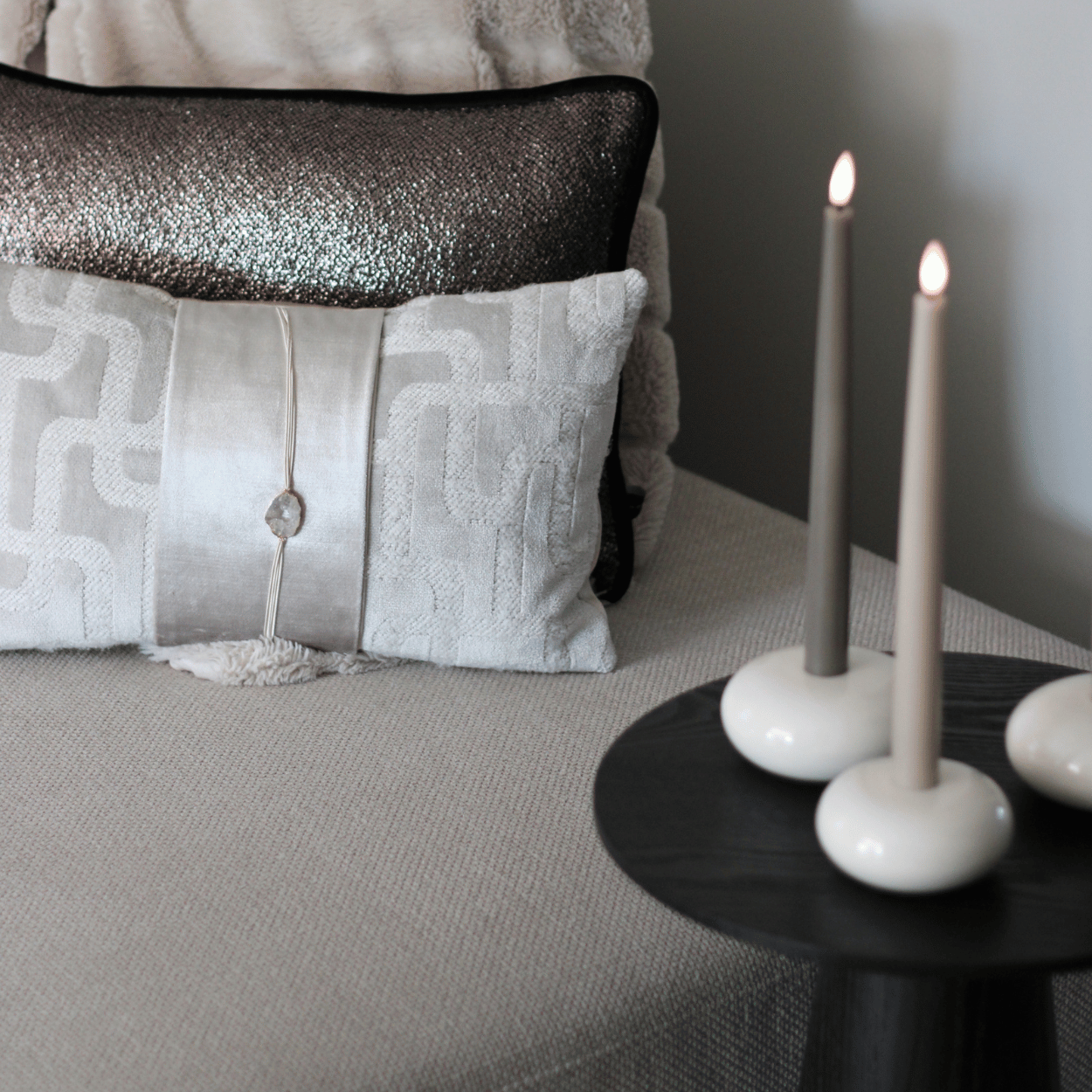 LED Dinner Candle Set, Beige, with Remote Control, 2 Pieces, 2.1x28.5 cm