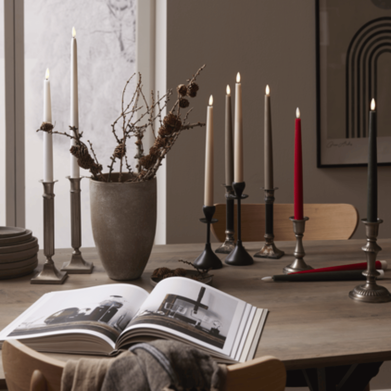 LED dinerkaarsen set, Groen, met Afstandsbediening, 2 stuks, 2,1x28,5 cm