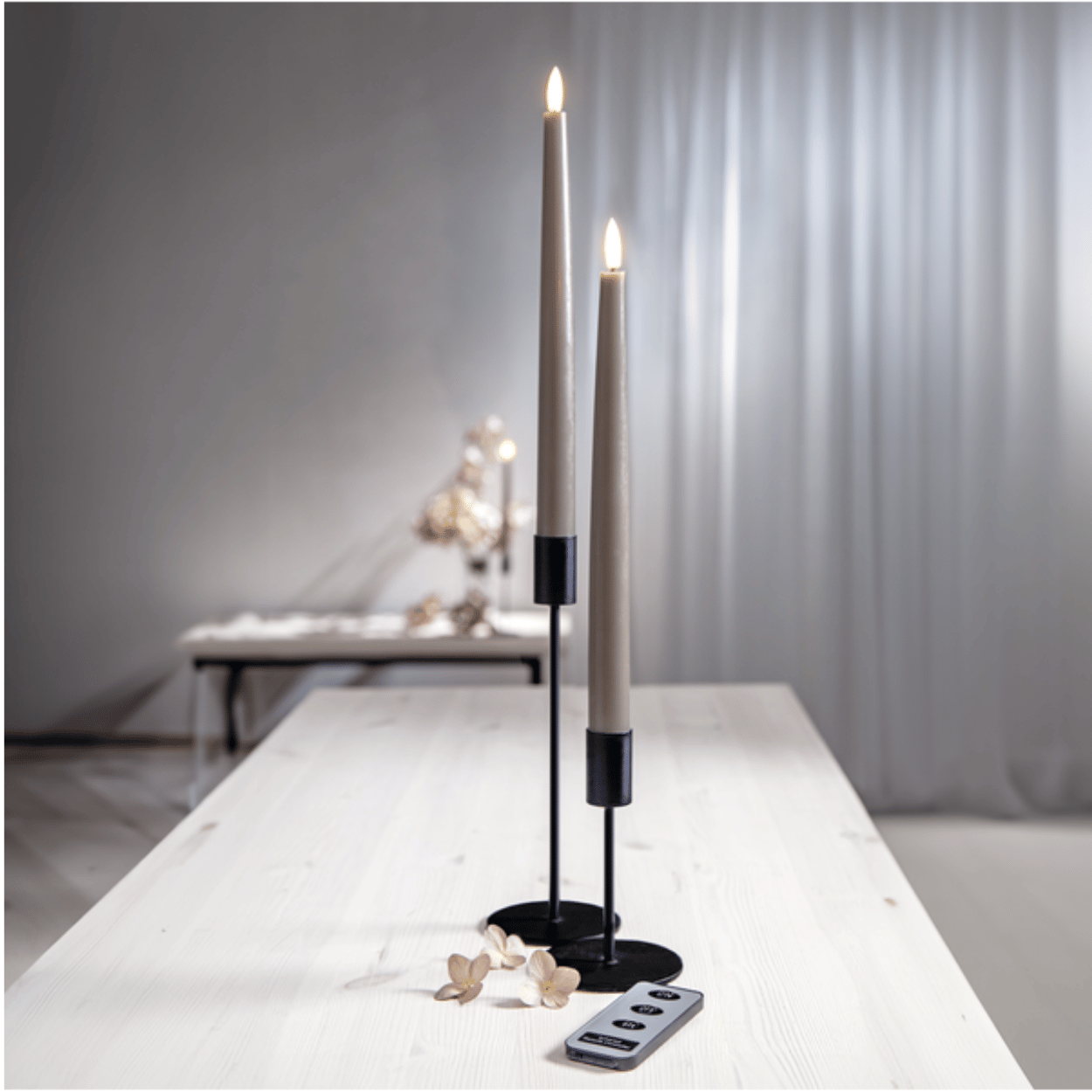 LED Dinner Candle Set, Mole, with Remote Control, 2 Pieces, 2.1x28.5 cm