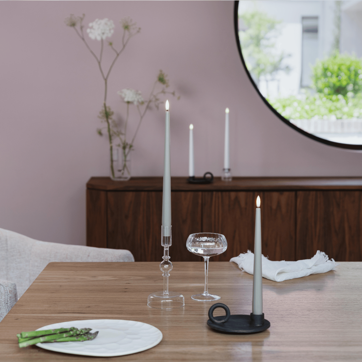 Moods & More LED dinerkaarsen Silk Kit Grey – 2 stuks – 2,3x25 cm