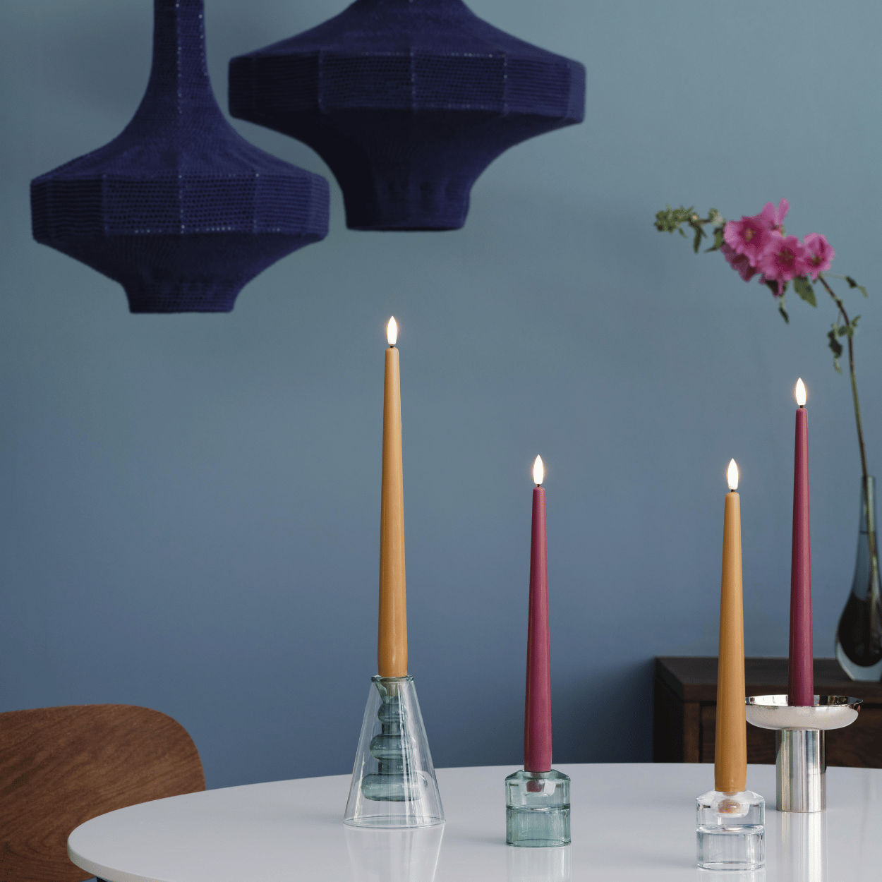 Moods & More LED dinerkaarsen Silk Vintage Rose – 2 stuks – 2,3x25 cm