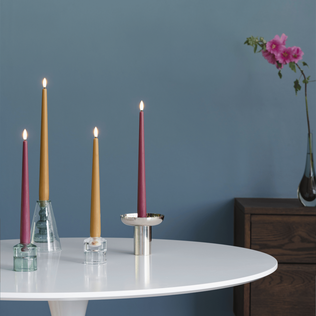 Moods & More LED dinerkaarsen Silk Vintage Rose – 2 stuks – 2,3x25 cm