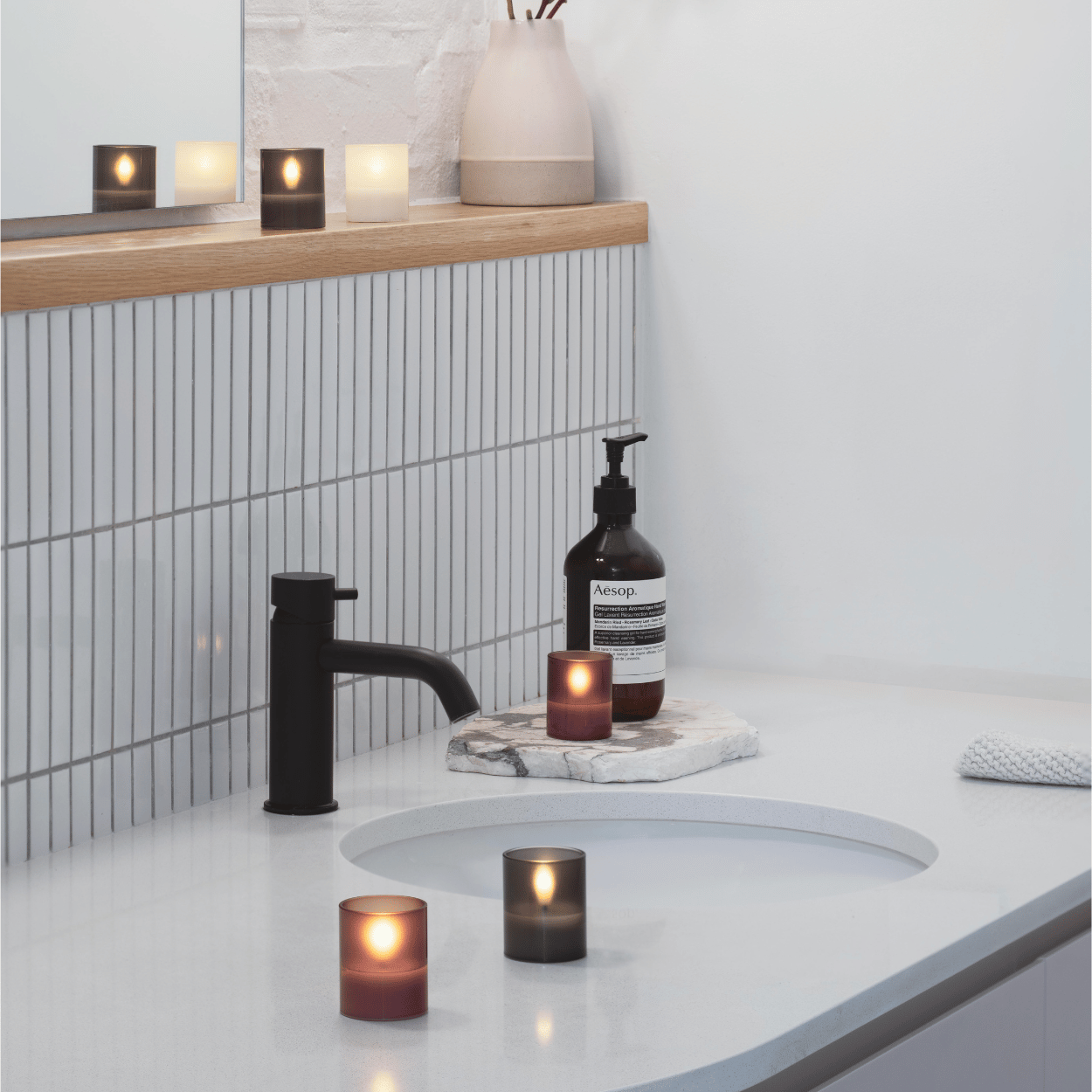 Moods & More LED glaswaxinelicht Hurricane Charcoal – 2 stuks – 4,7x5,7 cm