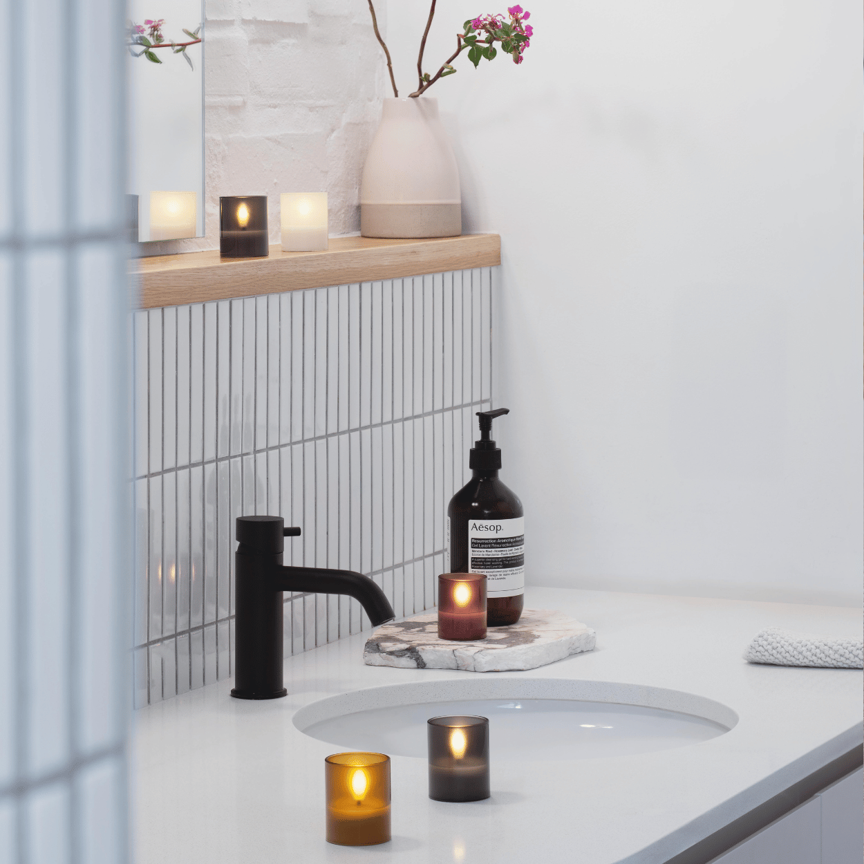 Moods & More LED glaswaxinelicht Hurricane Charcoal – 2 stuks – 4,7x5,7 cm