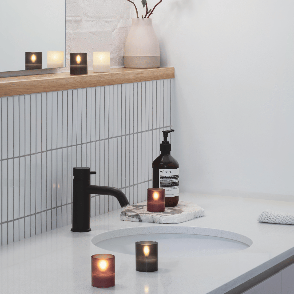 Moods & More LED glaswaxinelicht Hurricane Vanilla – 2 stuks – 4,7x5,7 cm