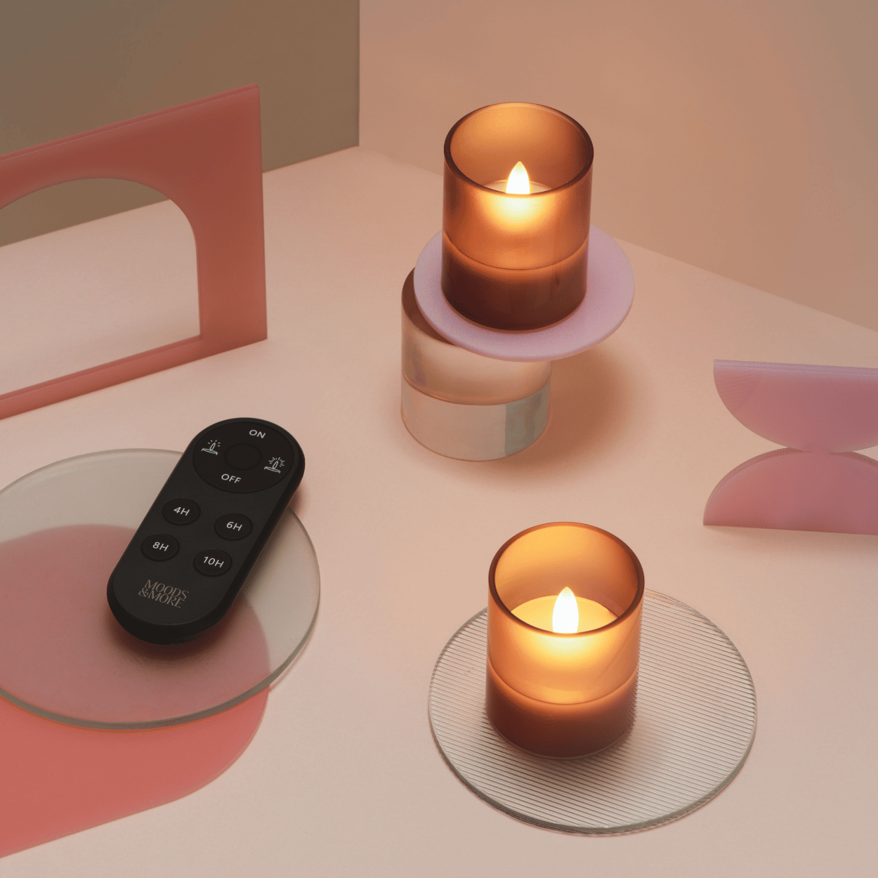 Moods & More LED glaswaxinelicht Hurricane Vintage Rose – 2 stuks – 4,7x5,7 cm