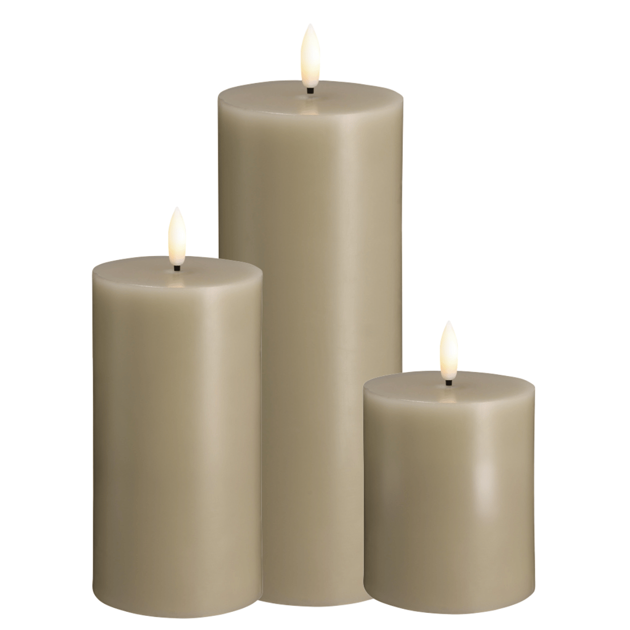 Moods & More 3er-Set LED-Stumpenkerzen – Seidengrau