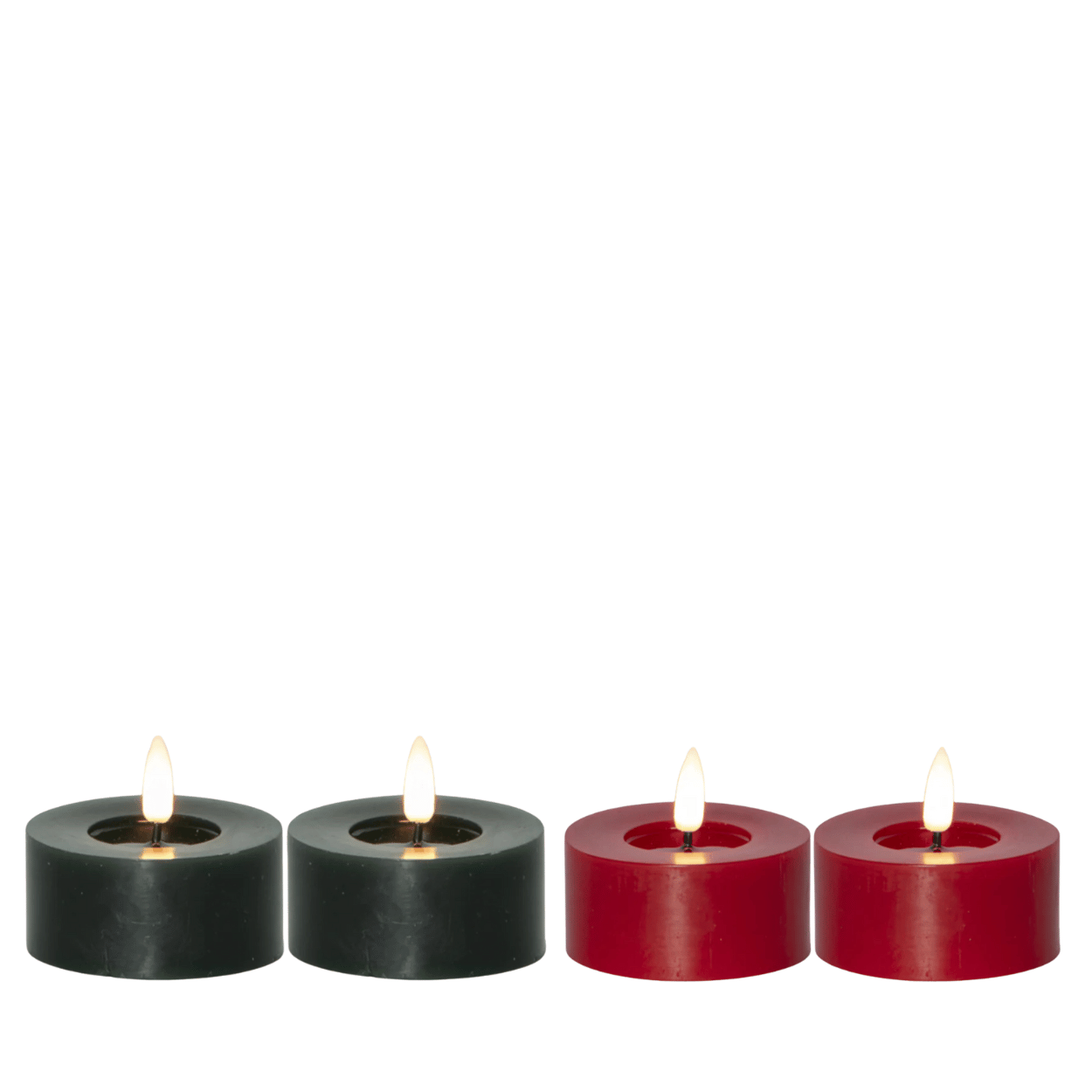 Set of 4 tea lights with melting bath effect, Green and Red, 7x5.5 cm