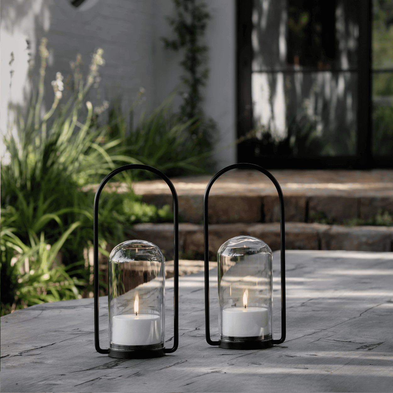 Uyuni Buiten Lantaarn Set – Met Glazen Koepel, Handvat, LED kaars en Afstandsbediening