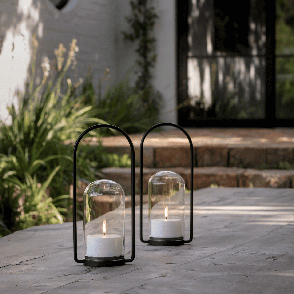 Uyuni Buiten Lantaarn Set – Met Glazen Koepel, Handvat, LED kaars en Afstandsbediening