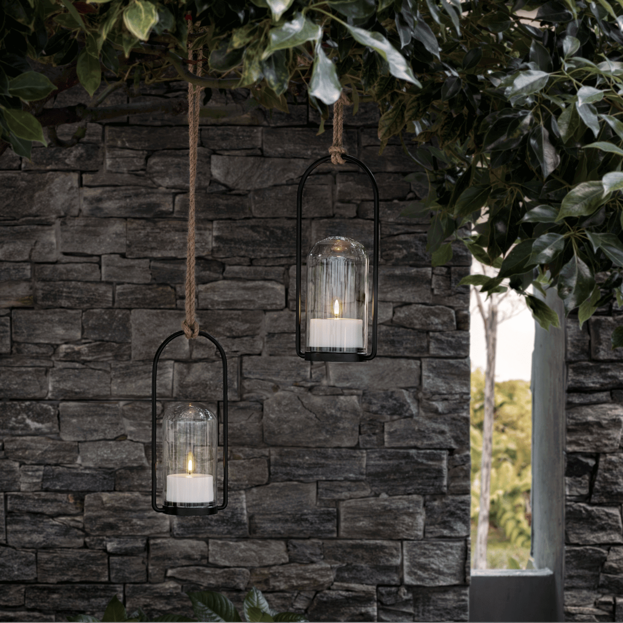 Uyuni Buiten Lantaarn Set – Met Glazen Koepel, Handvat, LED kaars en Afstandsbediening