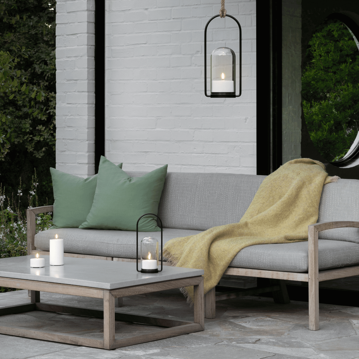 Uyuni Buiten Lantaarn Set – Met Glazen Koepel, Handvat, LED kaars en Afstandsbediening