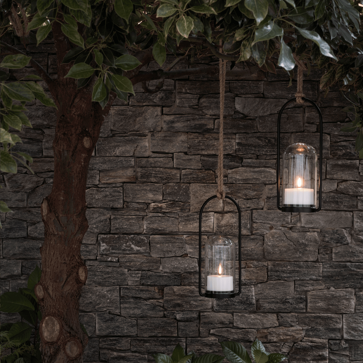 Uyuni Buiten Lantaarn Set – Met Glazen Koepel, Handvat, LED kaars en Afstandsbediening