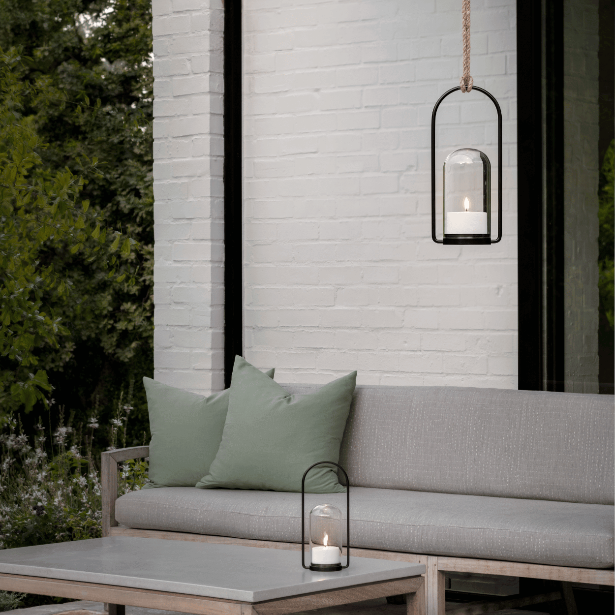 Uyuni Buiten Lantaarn Set – Met Glazen Koepel, Handvat, LED kaars en Afstandsbediening