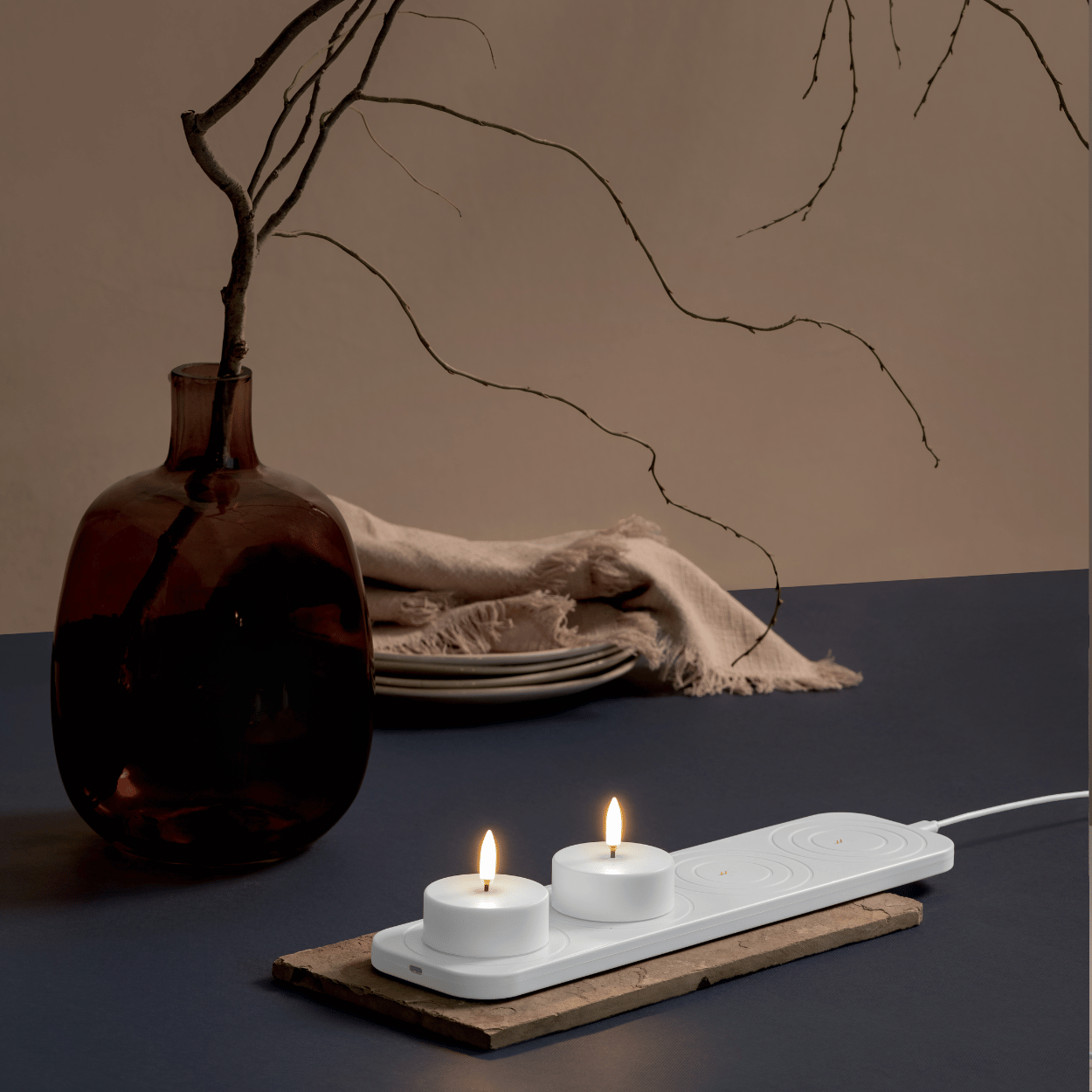 Uyuni LED rechargeable maxi tea lights, Sandstone, smooth, 6x2.3 cm