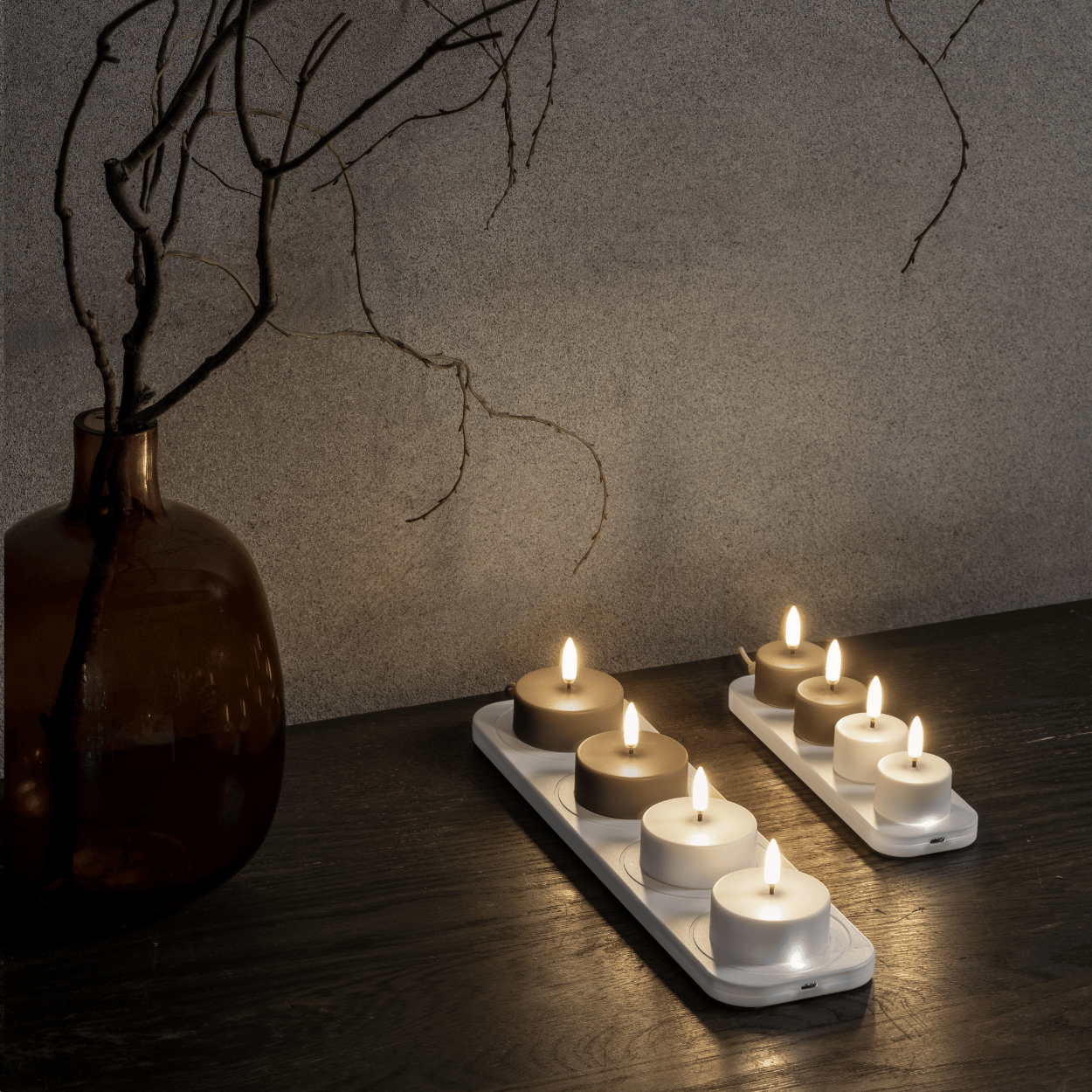Uyuni LED rechargeable maxi tea lights, Sandstone, smooth, 6x2.3 cm