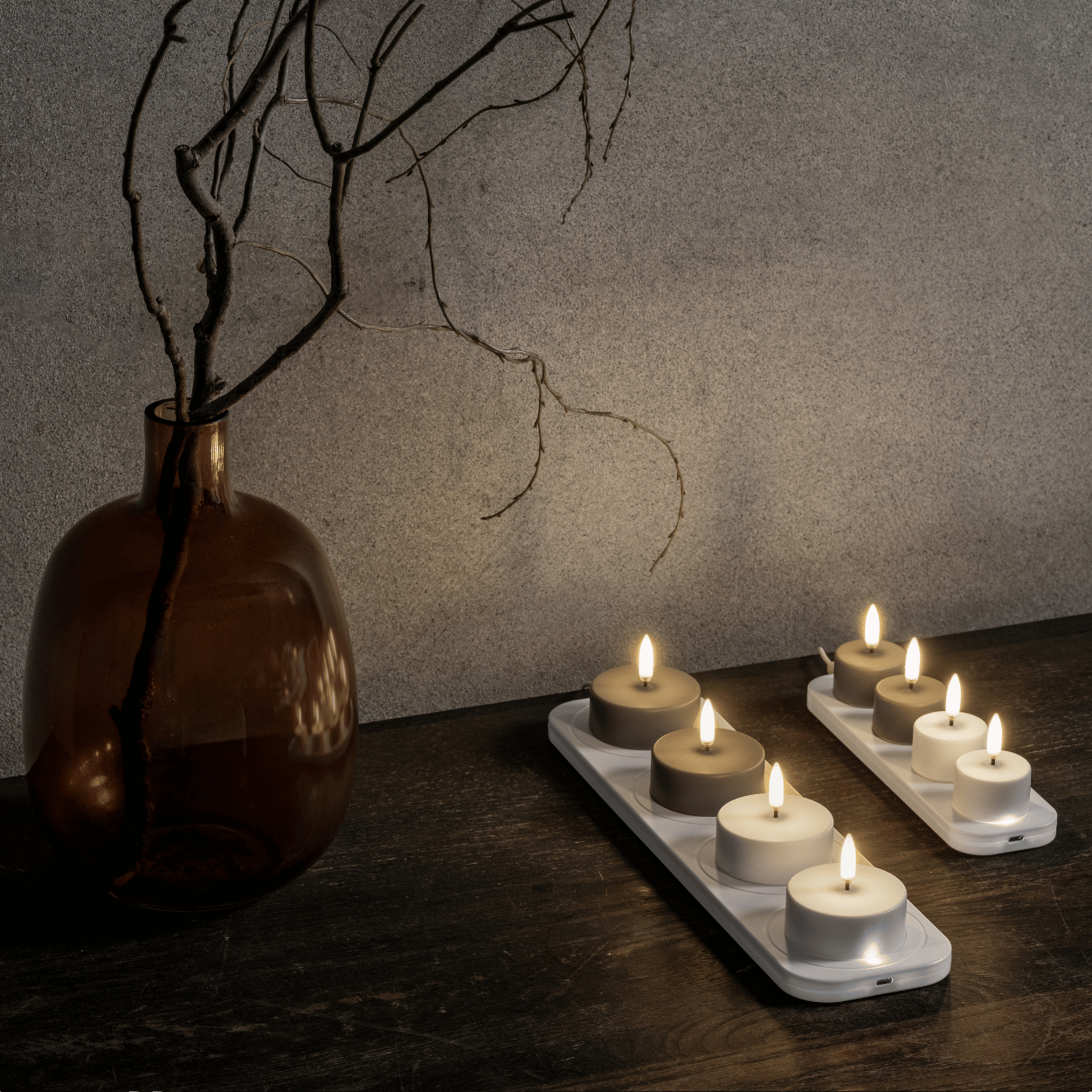 Uyuni oplaadbare LED waxinelichtjes, Wit, glad, 3,9x2,3 cm