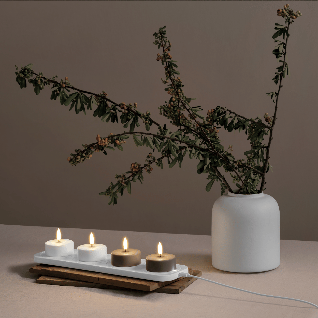 Uyuni LED oplaadbare maxi waxinelichtjes, Wit, glad, 6x2,3 cm