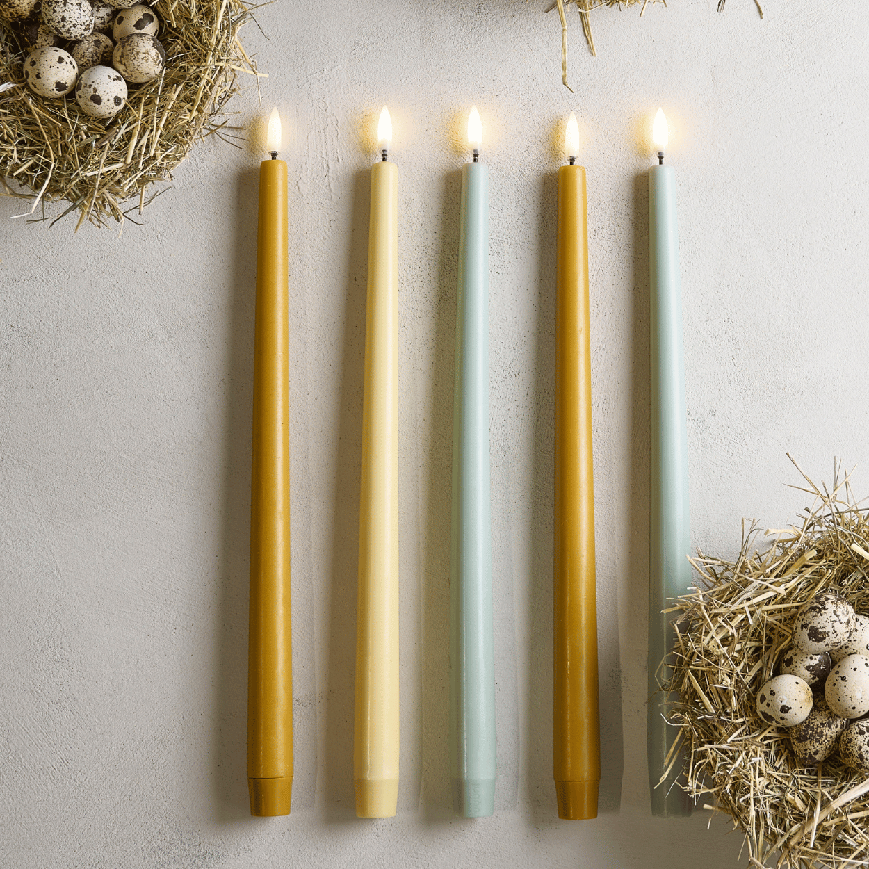 Uyuni LED slanke dinerkaars, Wheat Yellow, Glad, 2 stuks, 2,3x32 cm