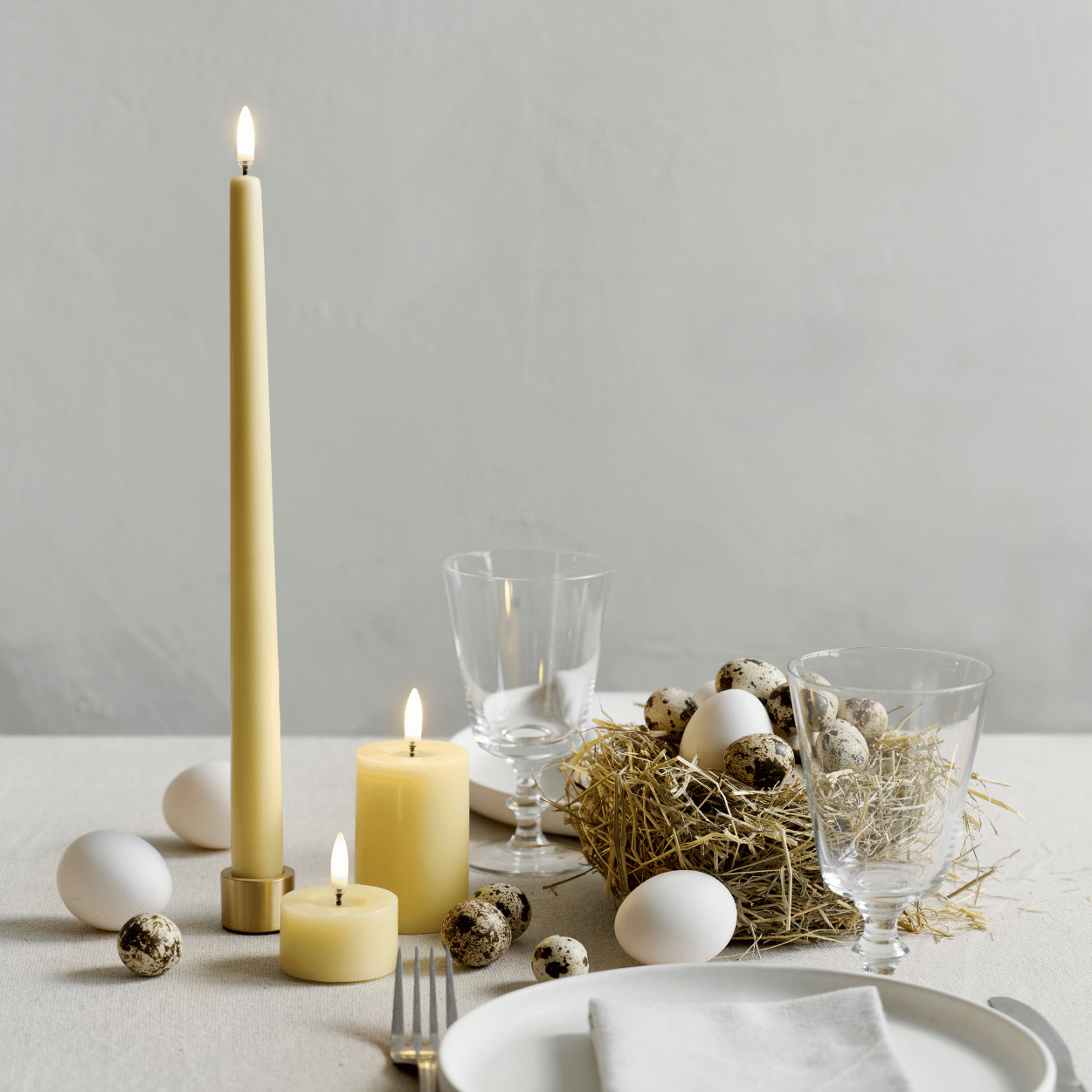 Uyuni LED slanke dinerkaars, Wheat Yellow, Glad, 2 stuks, 2,3x32 cm
