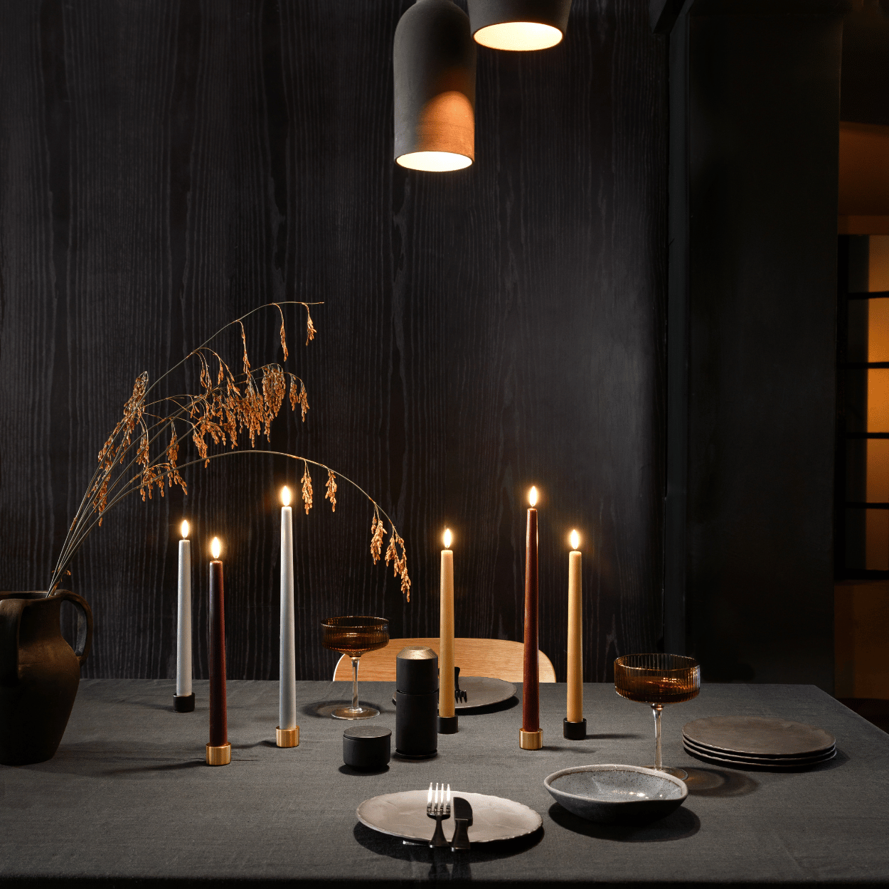 Uyuni LED slanke dinerkaars, Wijn rood, Glad, 2 stuks, 2,3x32 cm