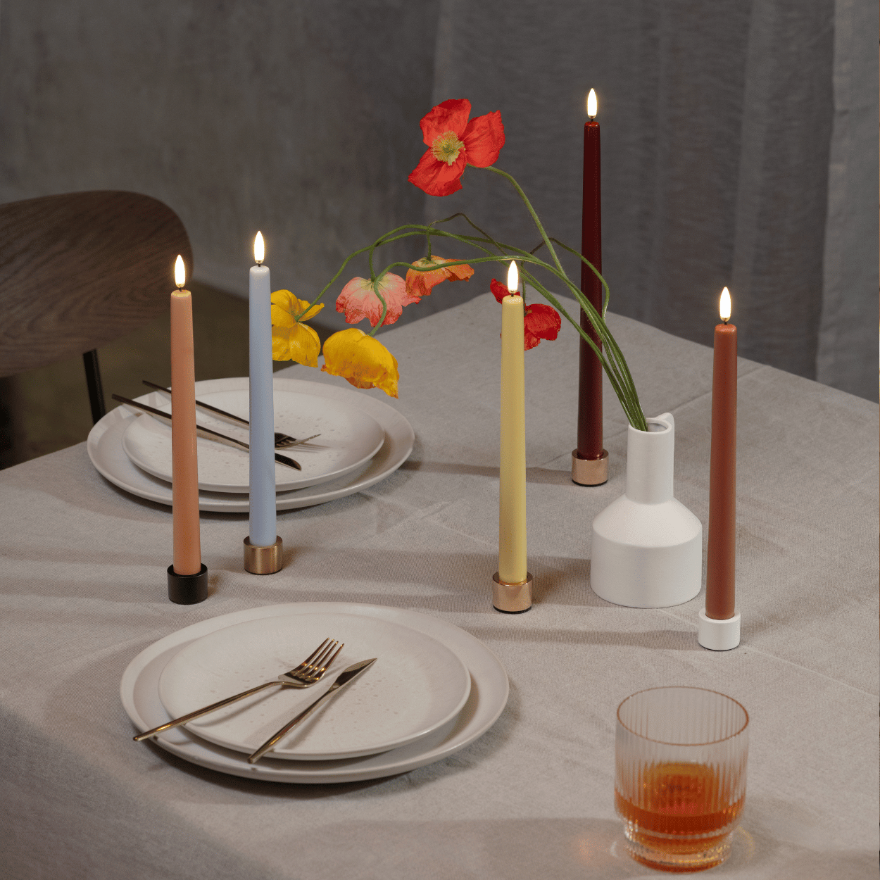 Uyuni LED slanke dinerkaars, Wijn rood, Glad, 2 stuks, 2,3x32 cm