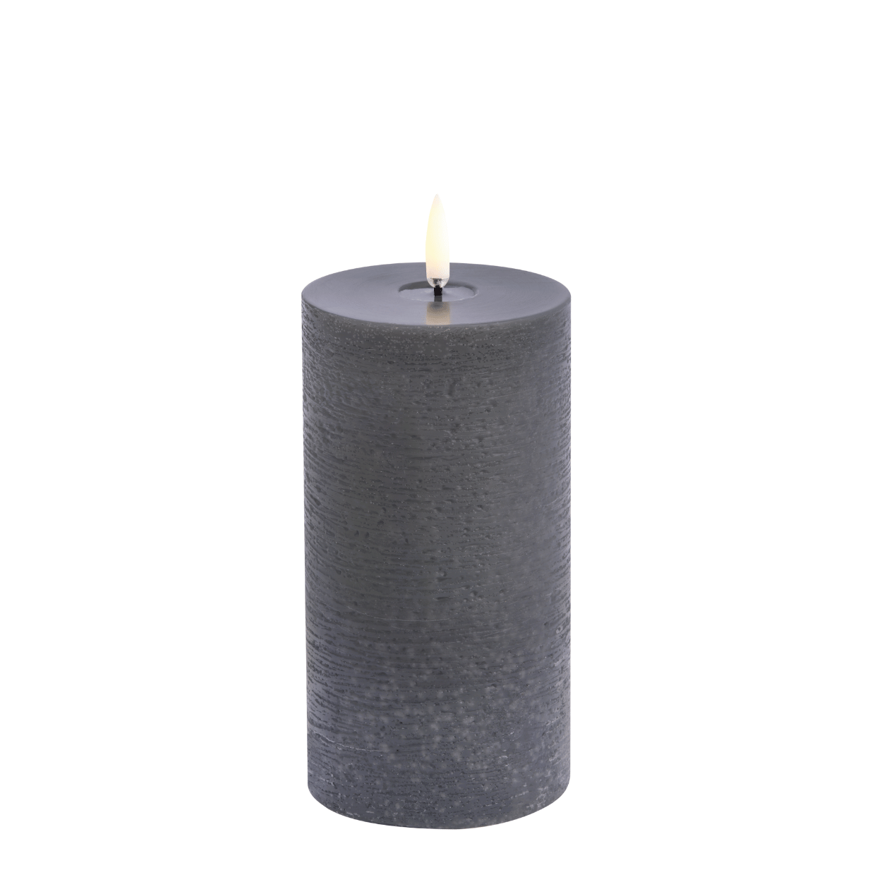 Uyuni LED pillar candle with melting pool effect, Grey, 7.8x15 cm