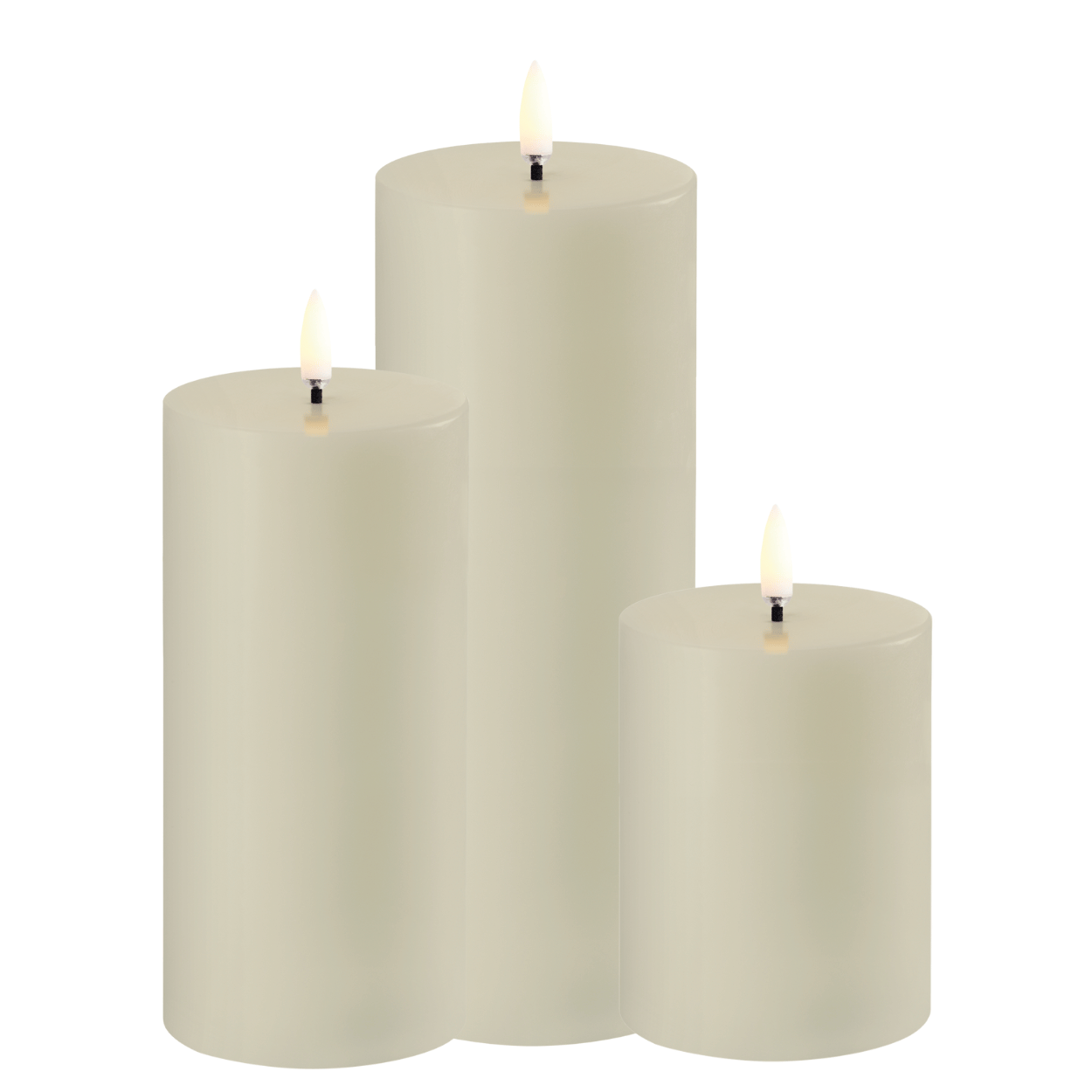 Uyuni Set van 3 LED Stompkaarsen Glad – Oyster Grey