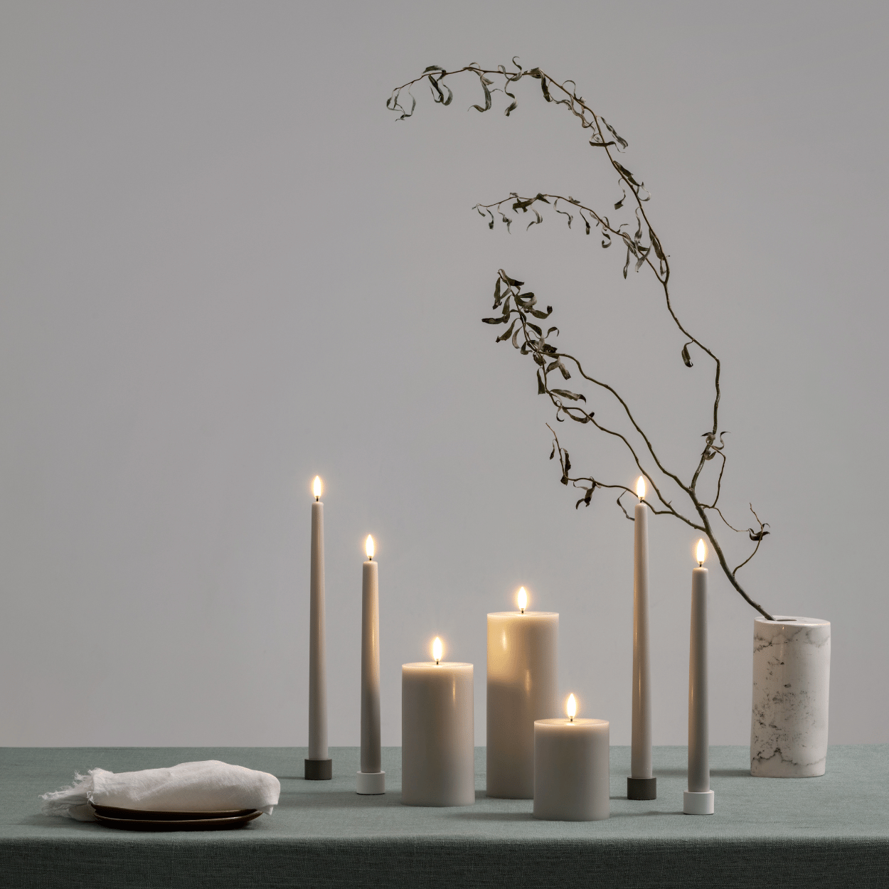 Uyuni Set van 3 LED Stompkaarsen Glad – Oyster Grey