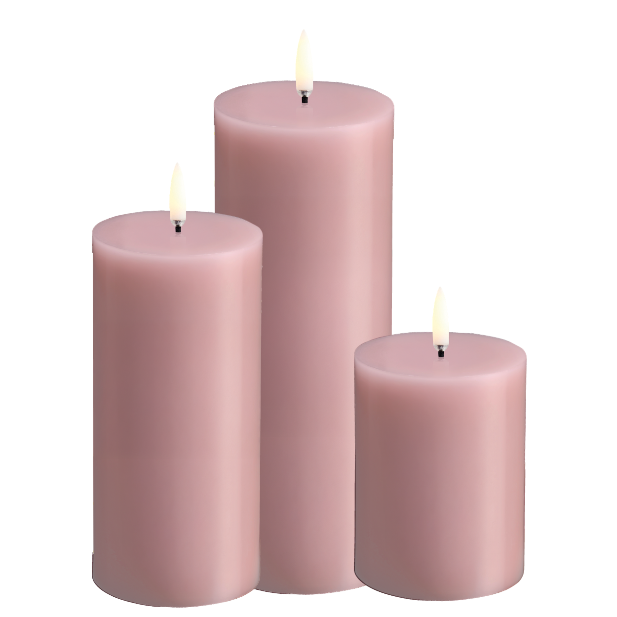 Uyuni Set van 3 LED Stompkaarsen Glad – Rose Powder