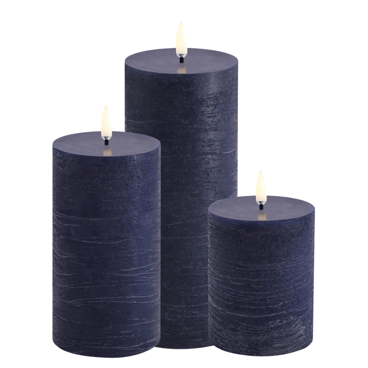 Uyuni Set of 3 LED Pillar Candles Rustic – Dark Blue