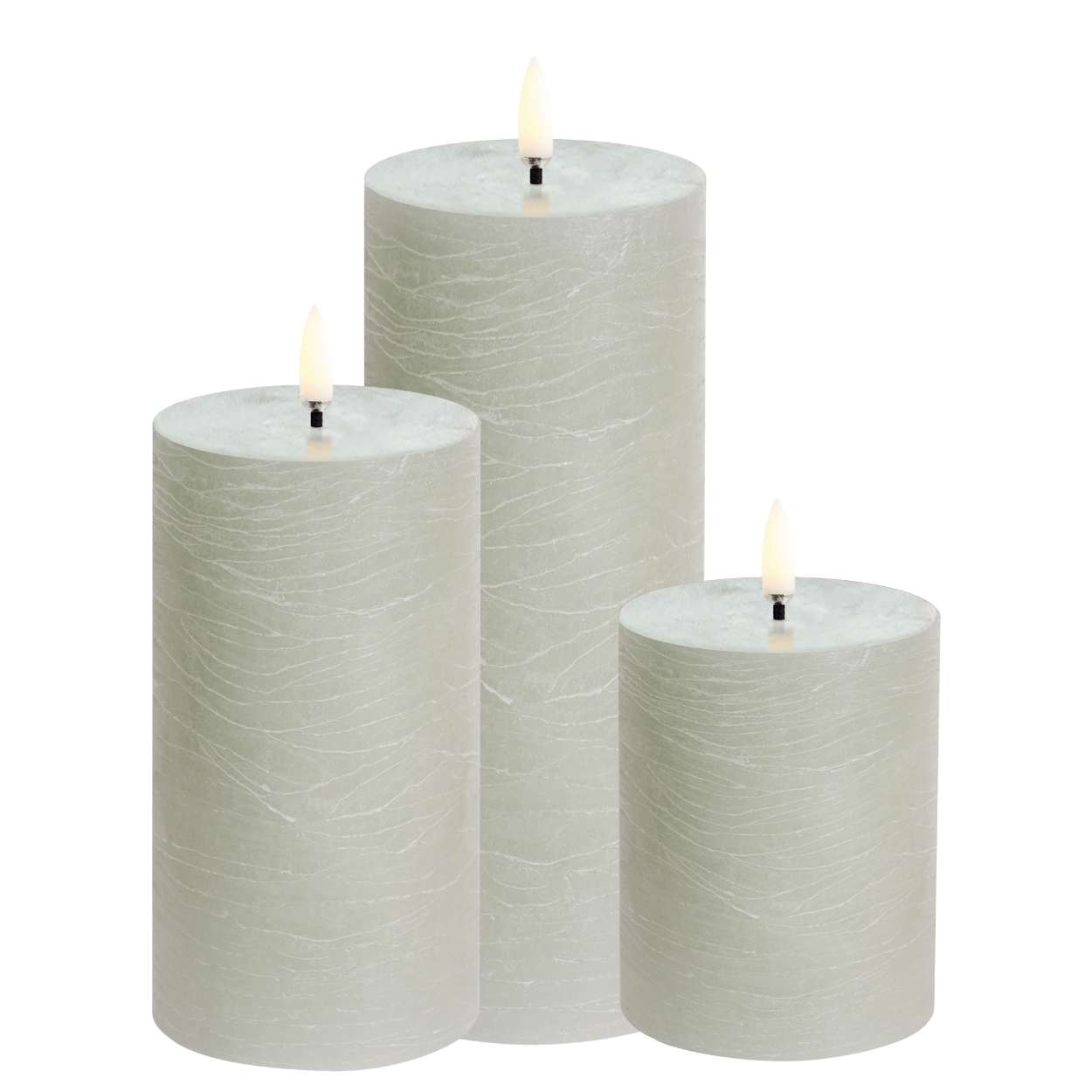 Uyuni Set of 3 LED Pillar Candles Rustic – Dusty Green