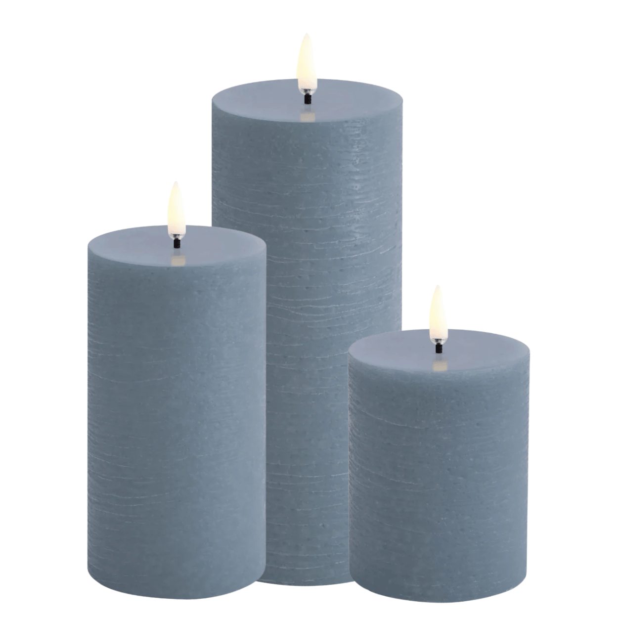Uyuni Set mit 3 LED-Stumpenkerzen Rustikal – Hazy Blue