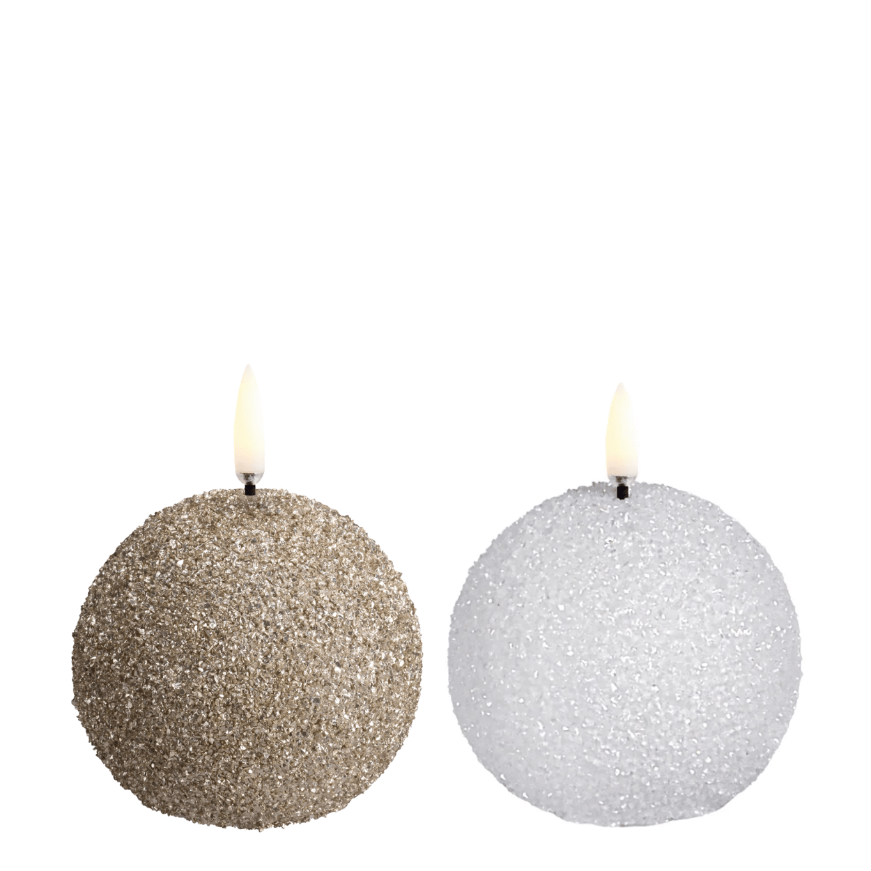 Uyuni Sneeuwbal LED Kaarsen Set – Nordic White & Champagne Glitter – 2 stuks – 7x7 cm