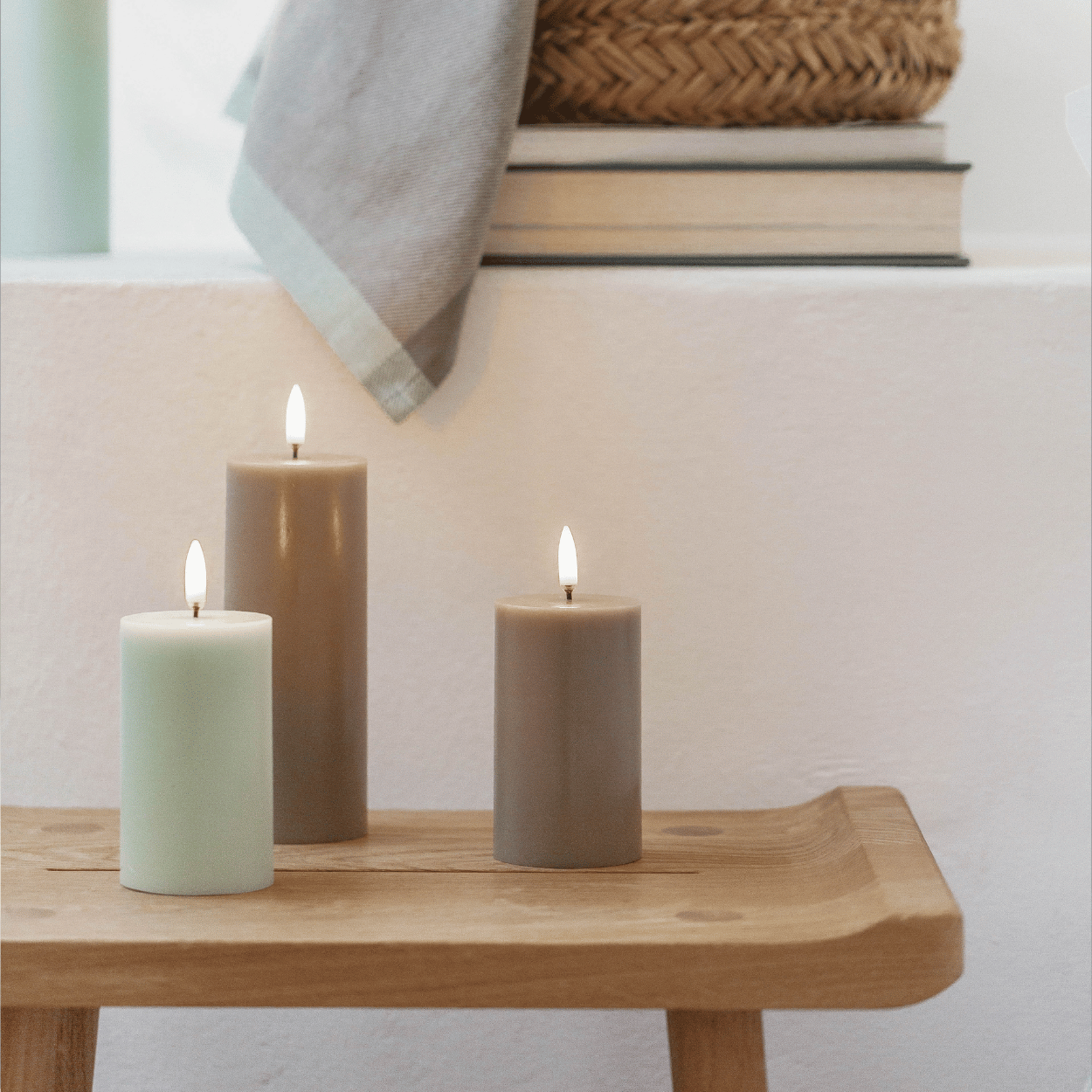 Uyuni LED Pillar Candle, Dusty Green, Rustic, 7.8x15 cm