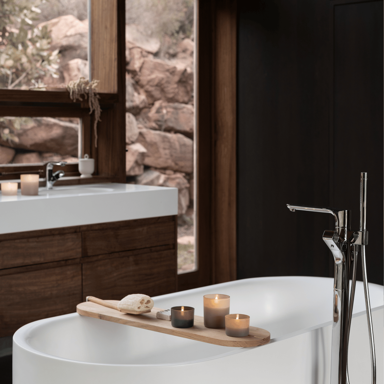 Uyuni Set mit 2 LED-Kerzen aus Glas – Sandstein – Ø 6 x H7 cm