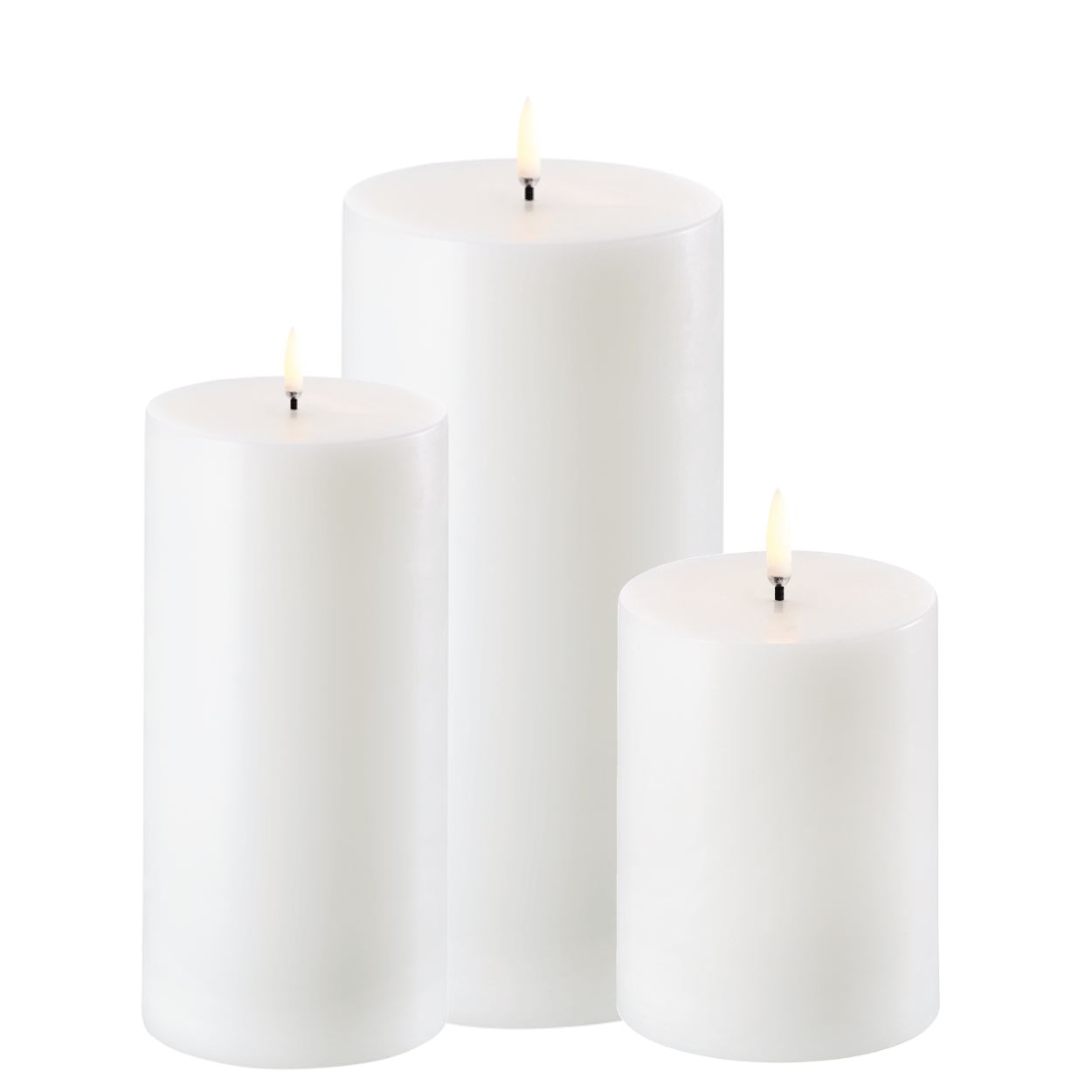 Uyuni Set mit 3 LED-Stumpenkerzen Rustikal – Nordisches Weiß