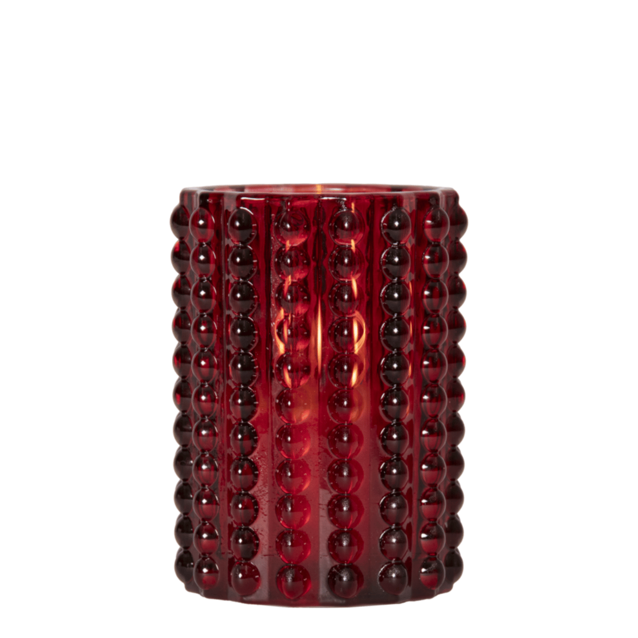 LED-kaars in glas, Rood, Stippenpatroon, 9x12,5 cm