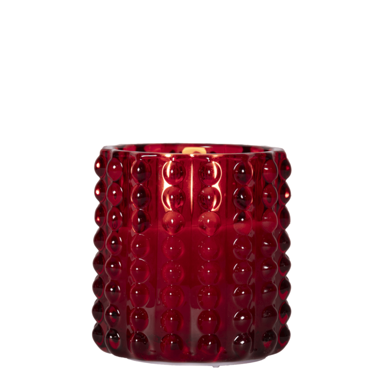 LED-kaars in glas, Rood, Stippenpatroon, 9x9,5 cm