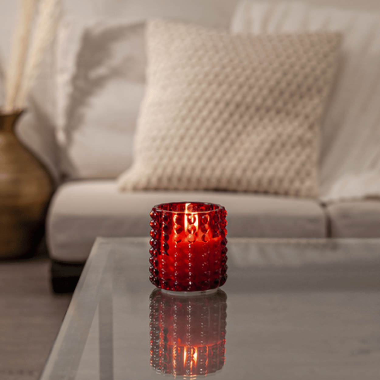 LED-kaars in glas, Rood, Stippenpatroon, 9x9,5 cm