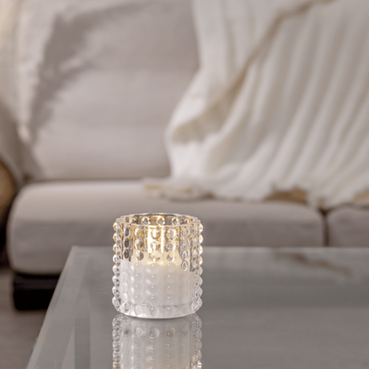 LED-kaars in glas, Wit, Stippenpatroon, 9x10 cm